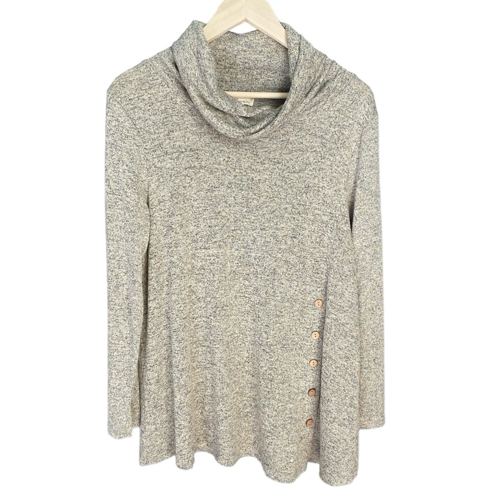 Misia Sweater Cowl Neck Heathered Khaki Long Sleeve
